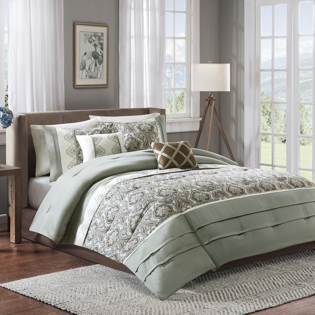 

Madison Park - Cotswald 7 Piece Comforter Set - Green - King