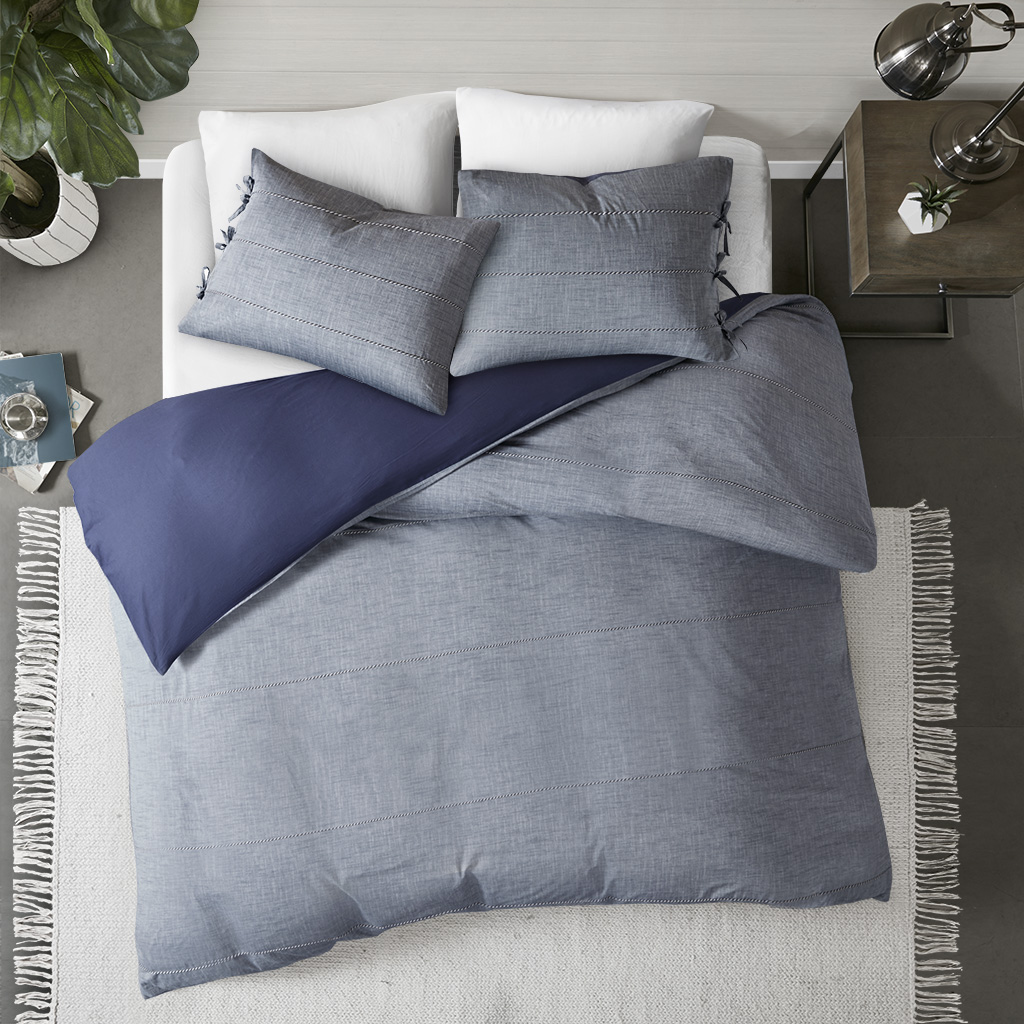 

Madison Park - Raven 3 Piece Cotton Yarn Dye Duvet Cover Set - Denim Blue - Full/Queen