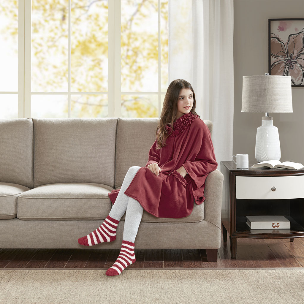 

Premier Comfort - Ruffle Trim Fleece Angel Wrap with Sock Set - Red - 56x68