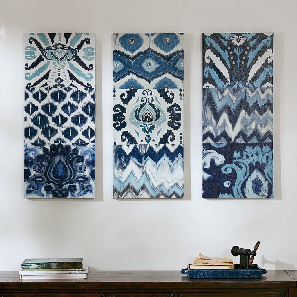 

Madison Park - Flourish Ikat Gel Coat Canvas 3 Piece Set - Blue - See below