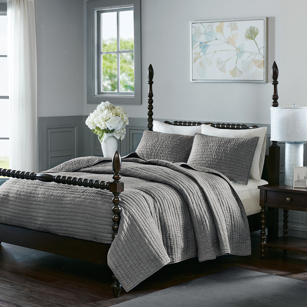 

Madison Park Signature - Serene Cotton Hand Quilted Coverlet Set - Grey - Full/Queen