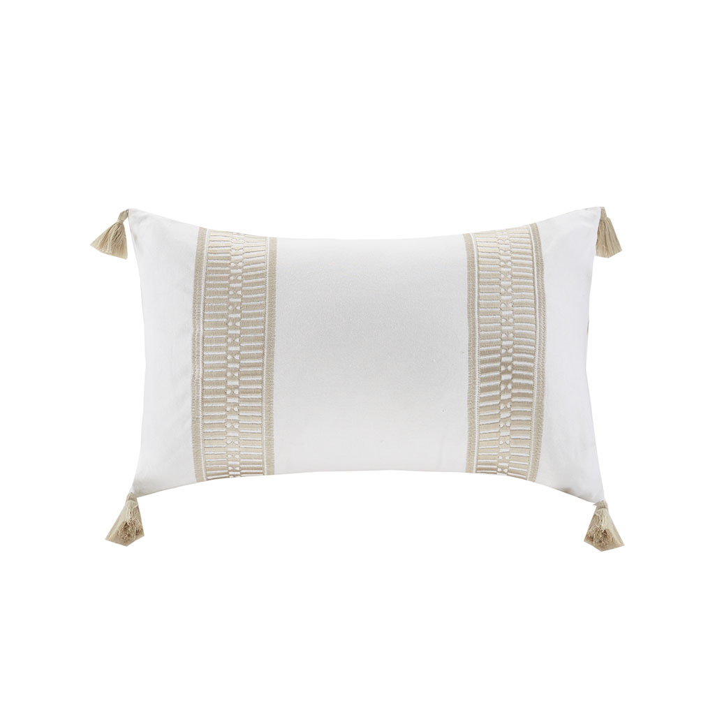 

Harbor House - Anslee Embroidered Cotton Oblong Decorative Pillow - Taupe - 12x20''