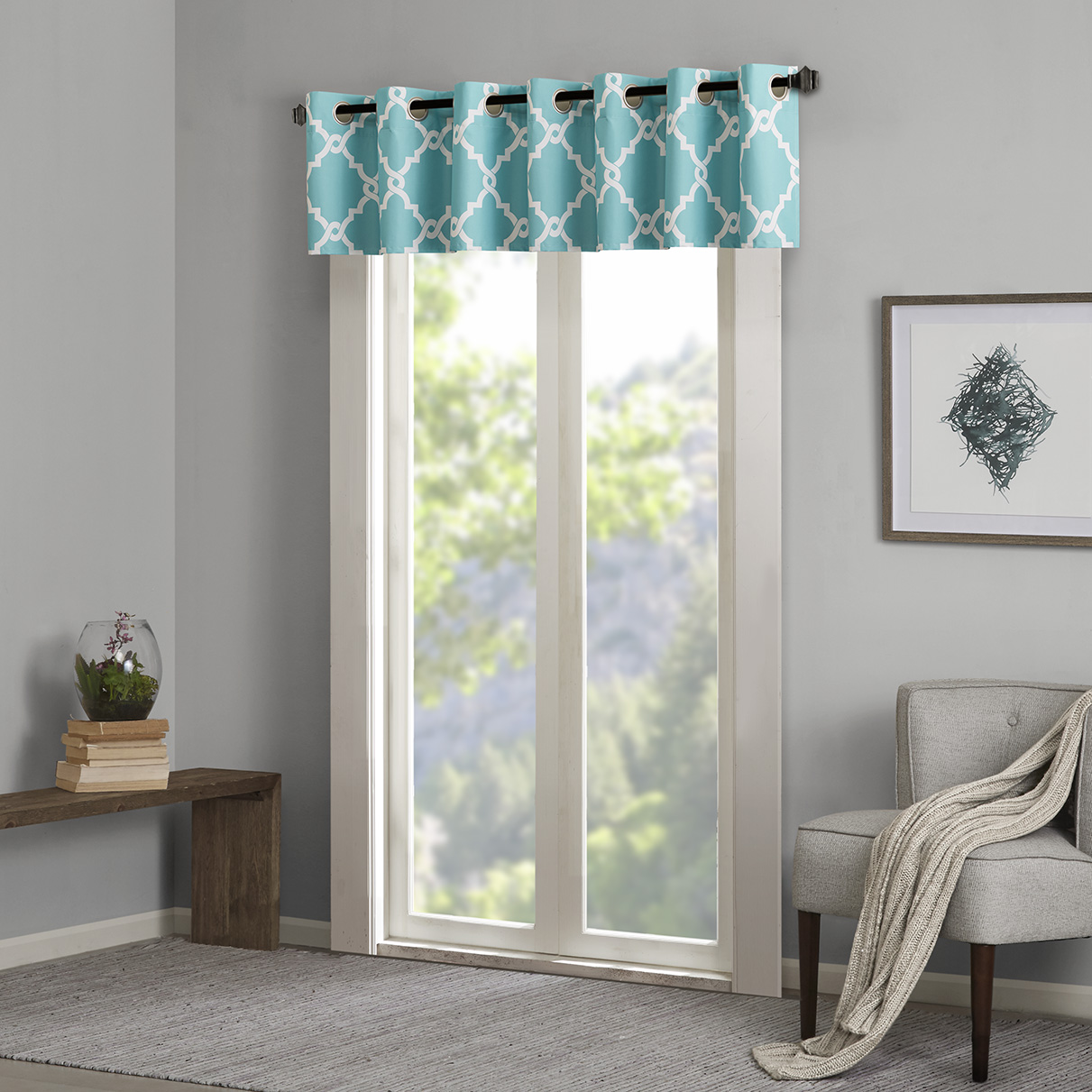 

Madison Park Essentials - Merritt Printed Valance - Aqua - 50x18