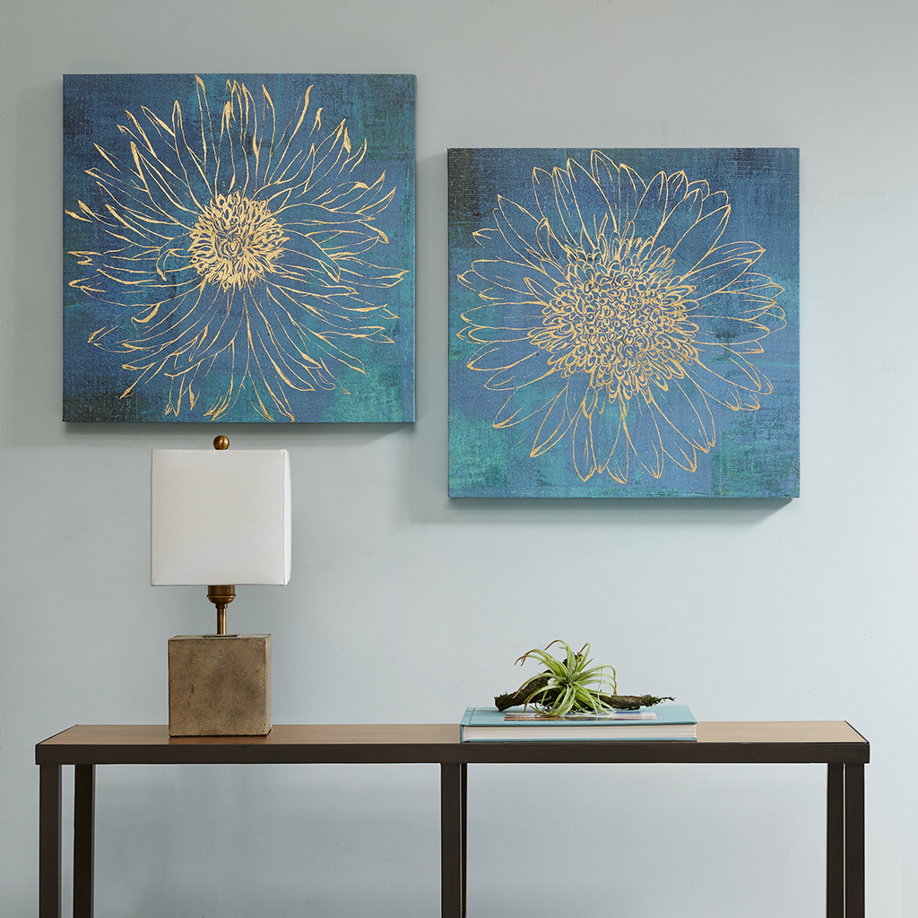 

Urban Habitat - Iridescent Bloom Gel Coated Canvas with Gold Foil (2pcs/set) - Blue - See below