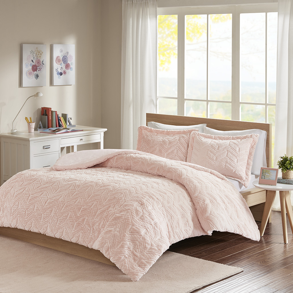 

Intelligent Design - Laila Chevron Ultra Plush Comforter Mini Set - Blush - Full/Queen