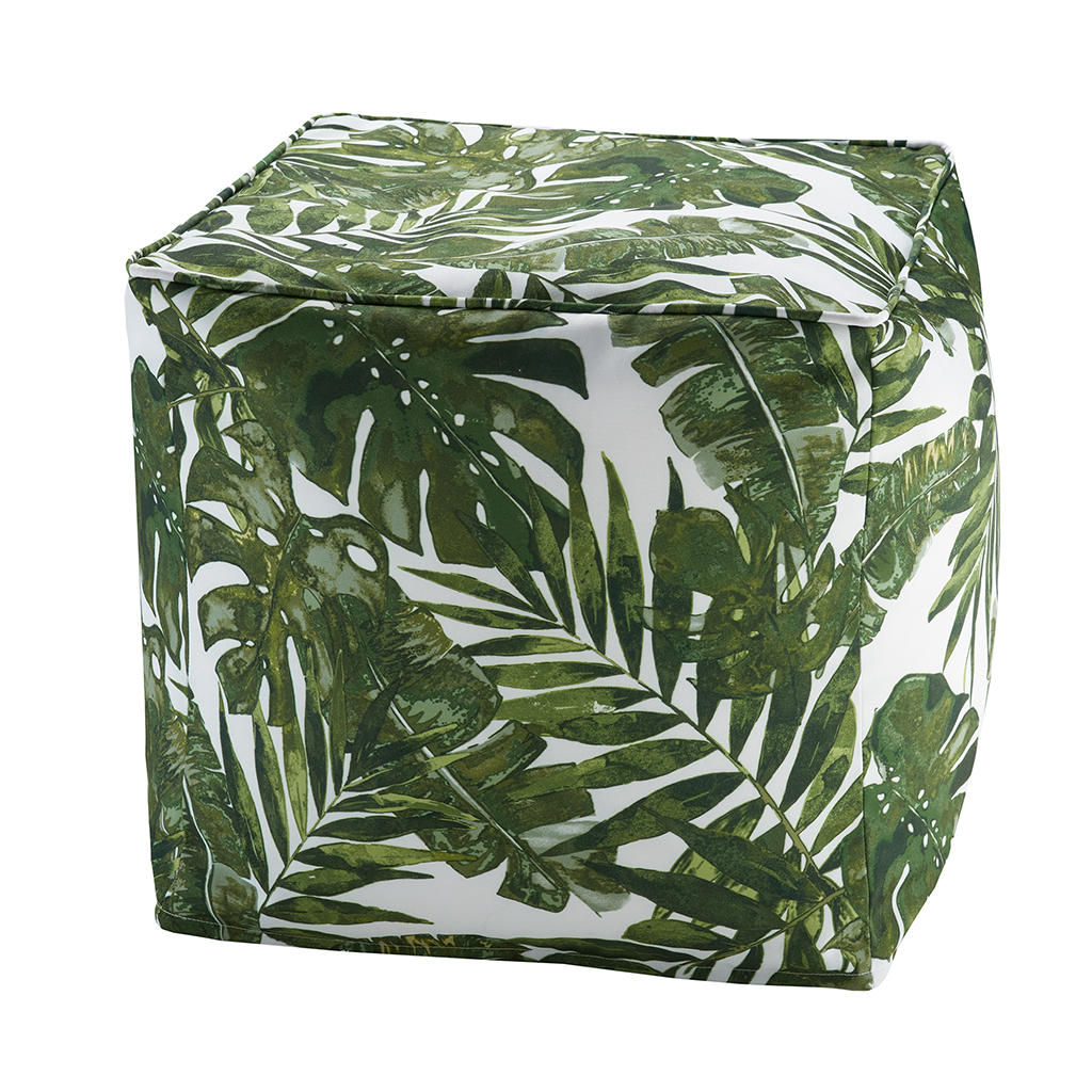 

Madison Park - Everett Printed Palm 3M Scotchgard Outdoor Pouf - Green - 18x18x18