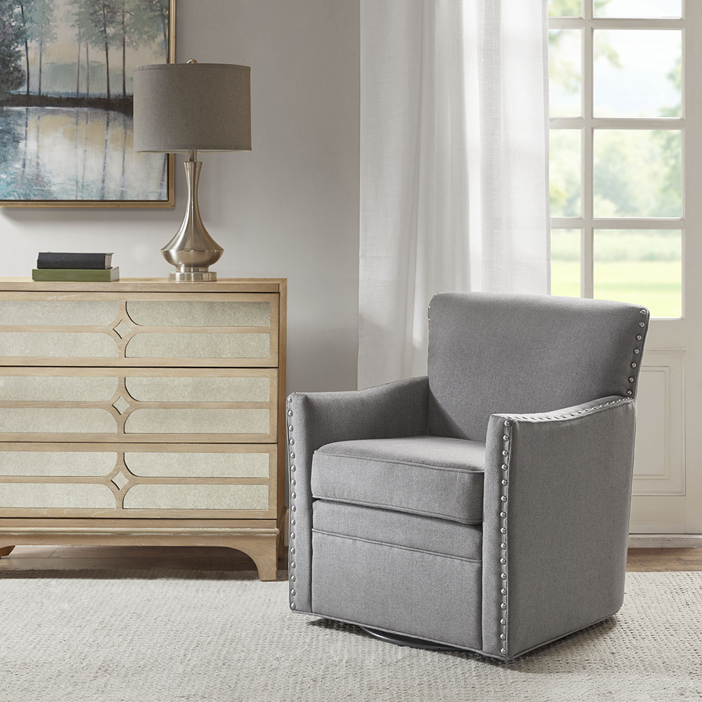 

Madison Park - Devrim Herringbone Texture Swivel Chair - Light Grey - See below