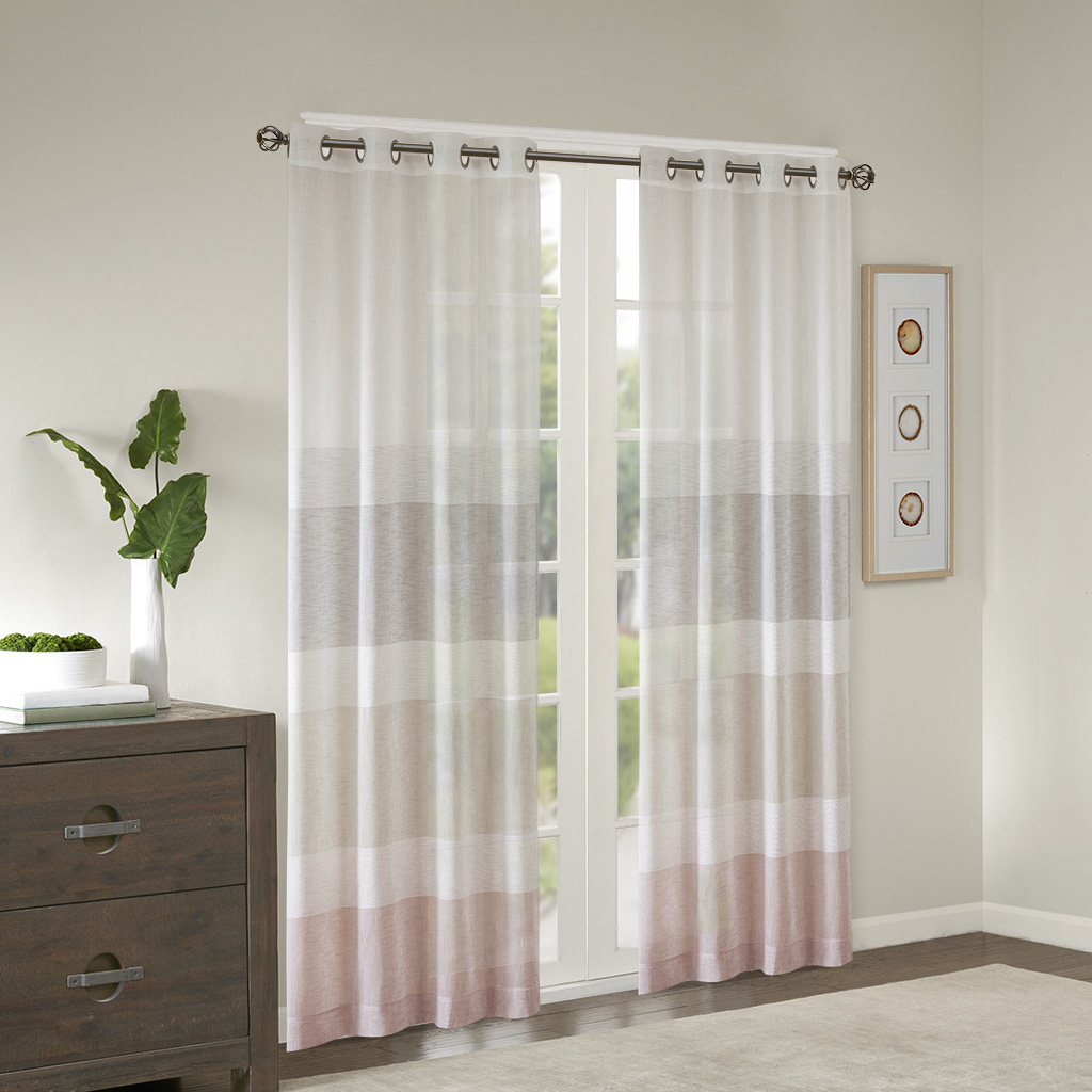 

Madison Park - Hayden Woven Faux Linen Striped Window Sheer - Natural - 50x95