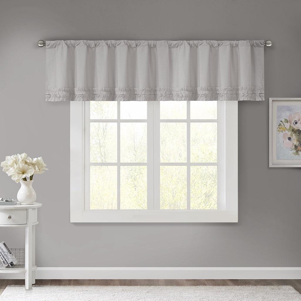 

Madison Park - Bessie Cotton Horizontal Ruffle Valance - Grey - 50x18