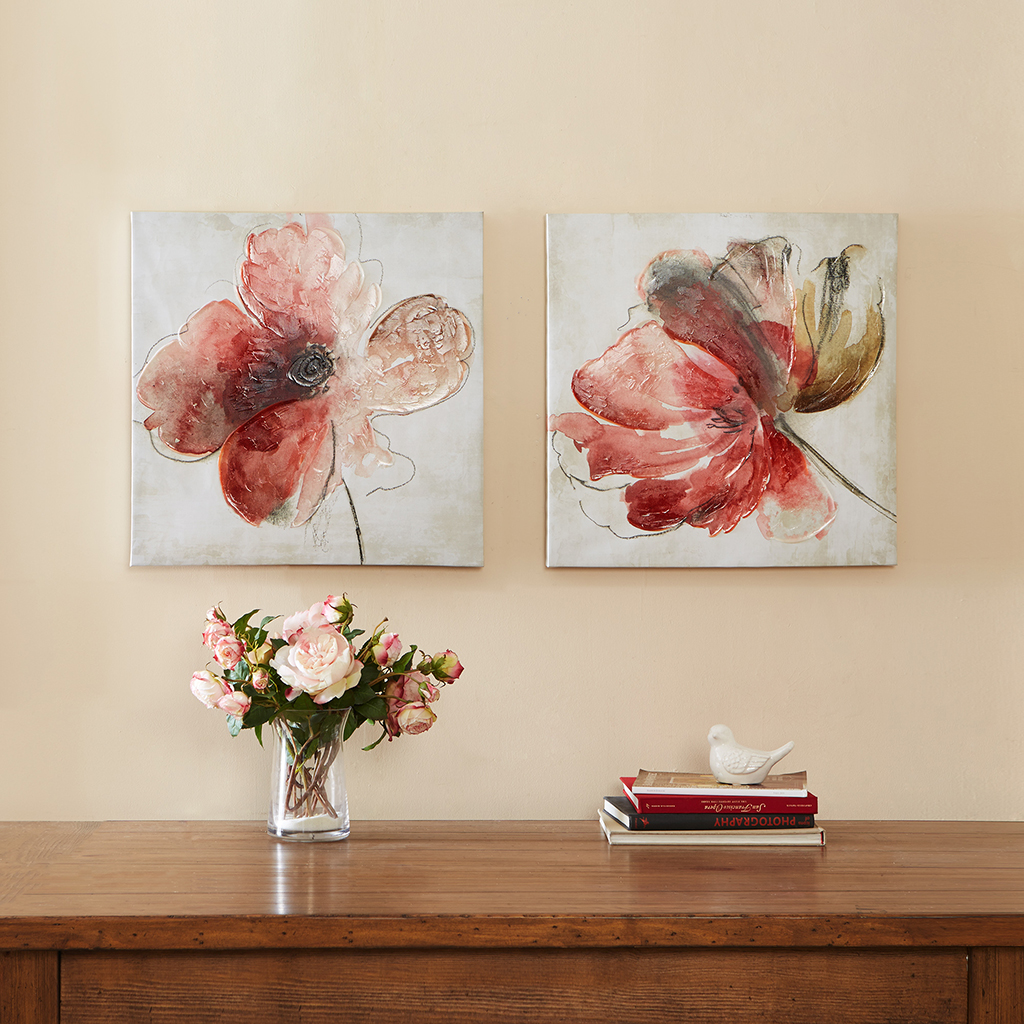 

Madison Park - Lovely Blooms Hand Embellished Canvas 2 Piece Set - Pink - See below