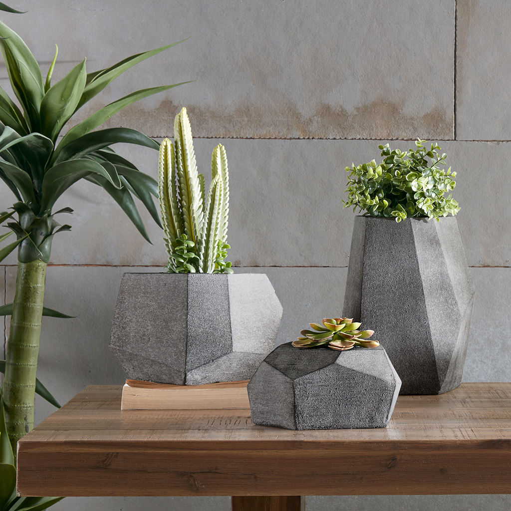 

INK+IVY - Geo Grey Planters- Set of 3 - Grey - See below