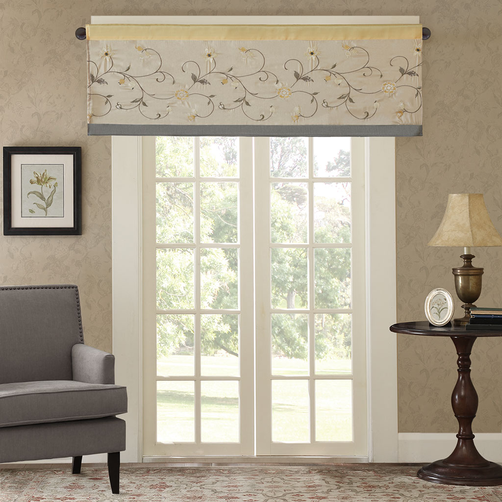 

Madison Park - Serene Embroidered Window Valance - Yellow - 50x18