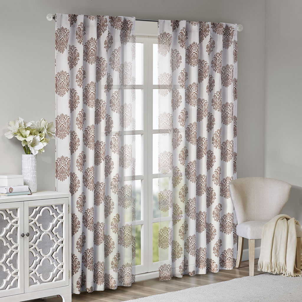 

Madison Park - Addison Anthro Burn Out Sheer Curtain - Brown - 84" Panel