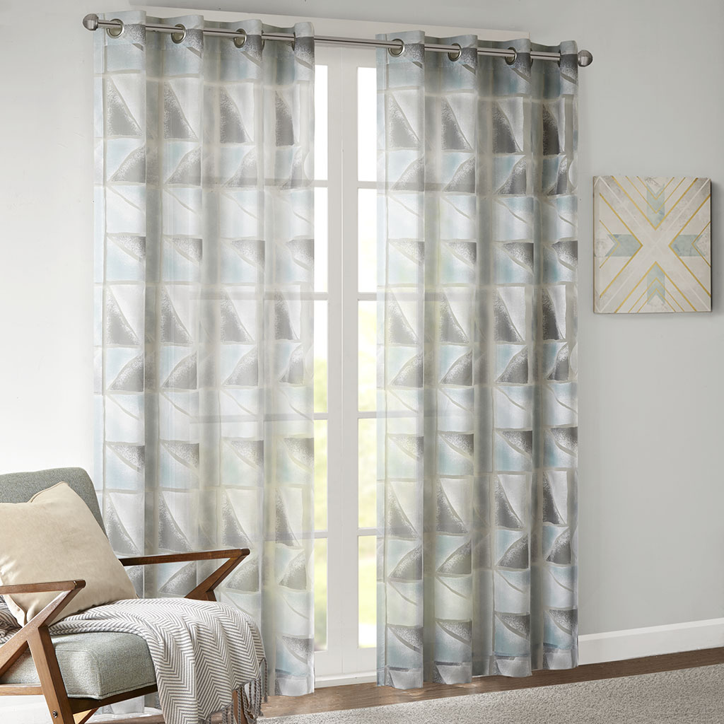 

Urban Habitat - Blaise Geo Burnout Printed Window Sheer - Aqua - 50x95