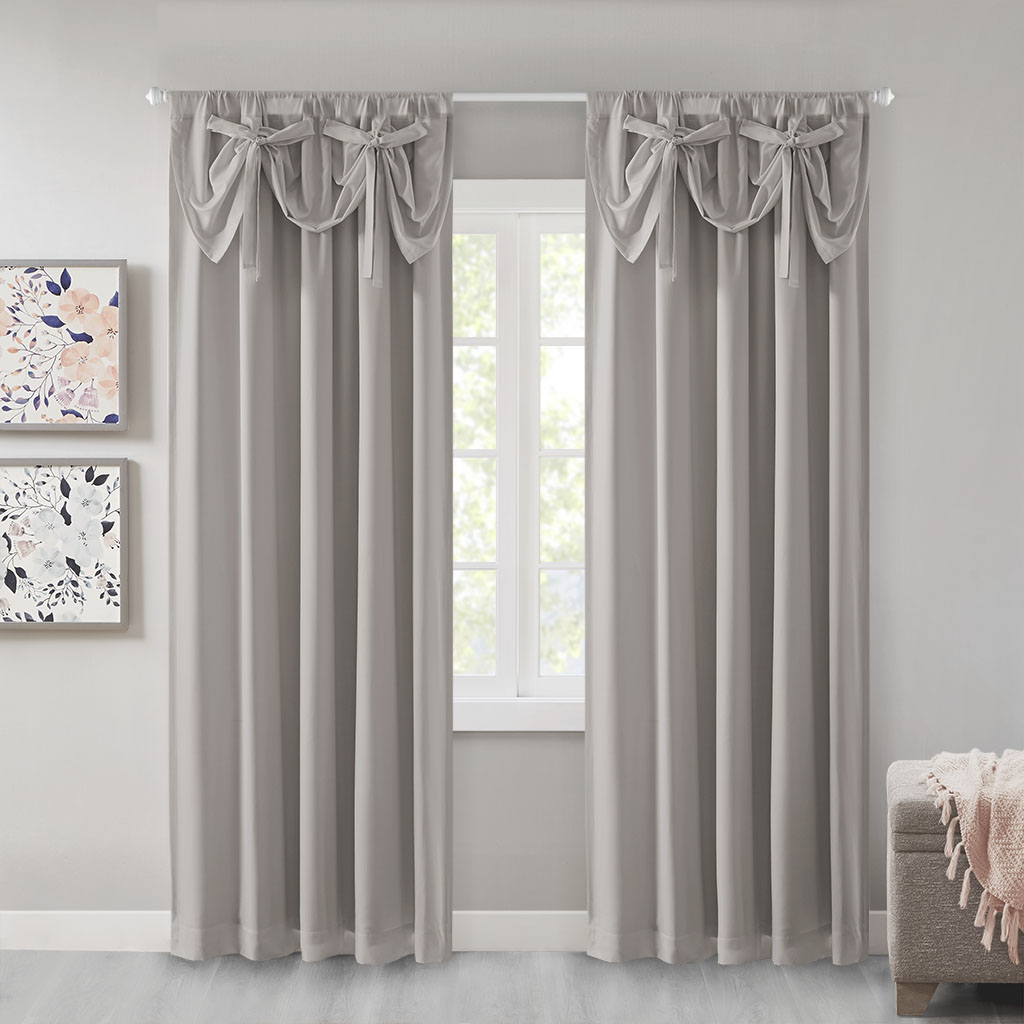 

Intelligent Design - Vivian 100% Total Blackout Panel with Attached Bow Tie Valance - Grey - 50x84