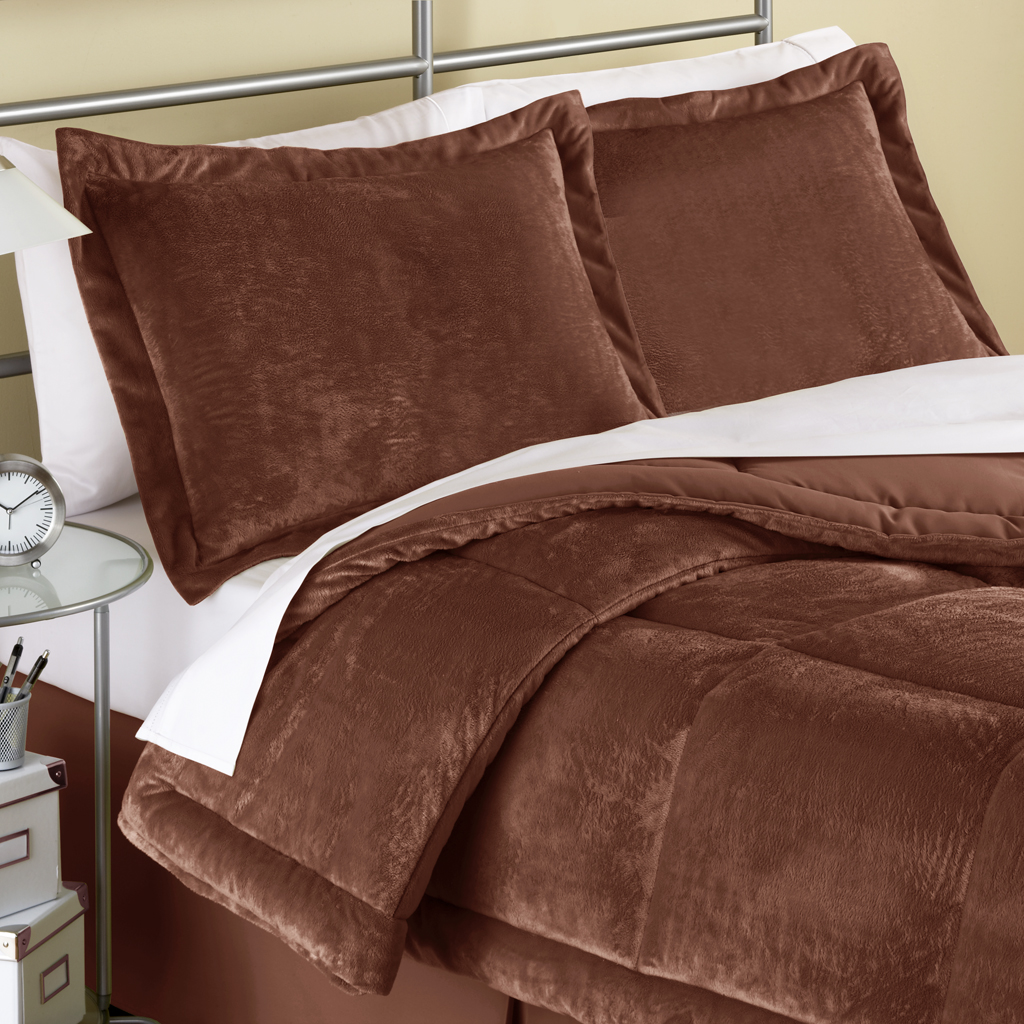 

On Your Own - Microfur Comforter Mini Set - Brown - Full/Queen