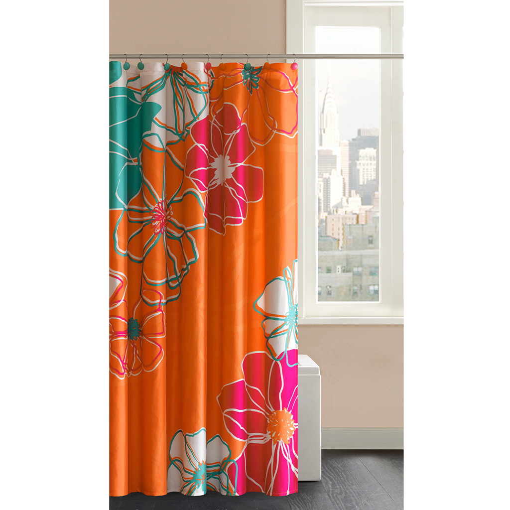 

Madison Park - Valencia Shower Curtain with Hooks - Orange - 72x72