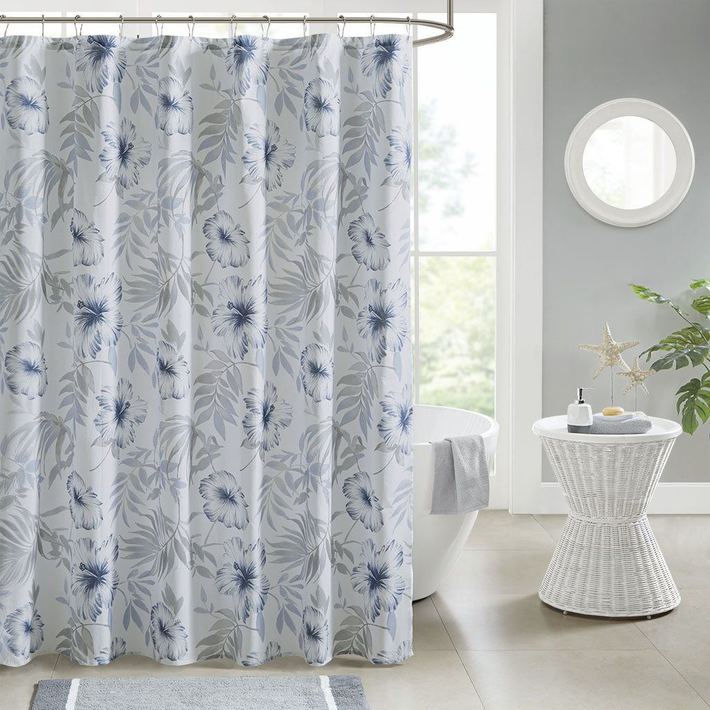

Madison Park - Milo Printed Cotton Shower Curtain - Blue/White - 72x72