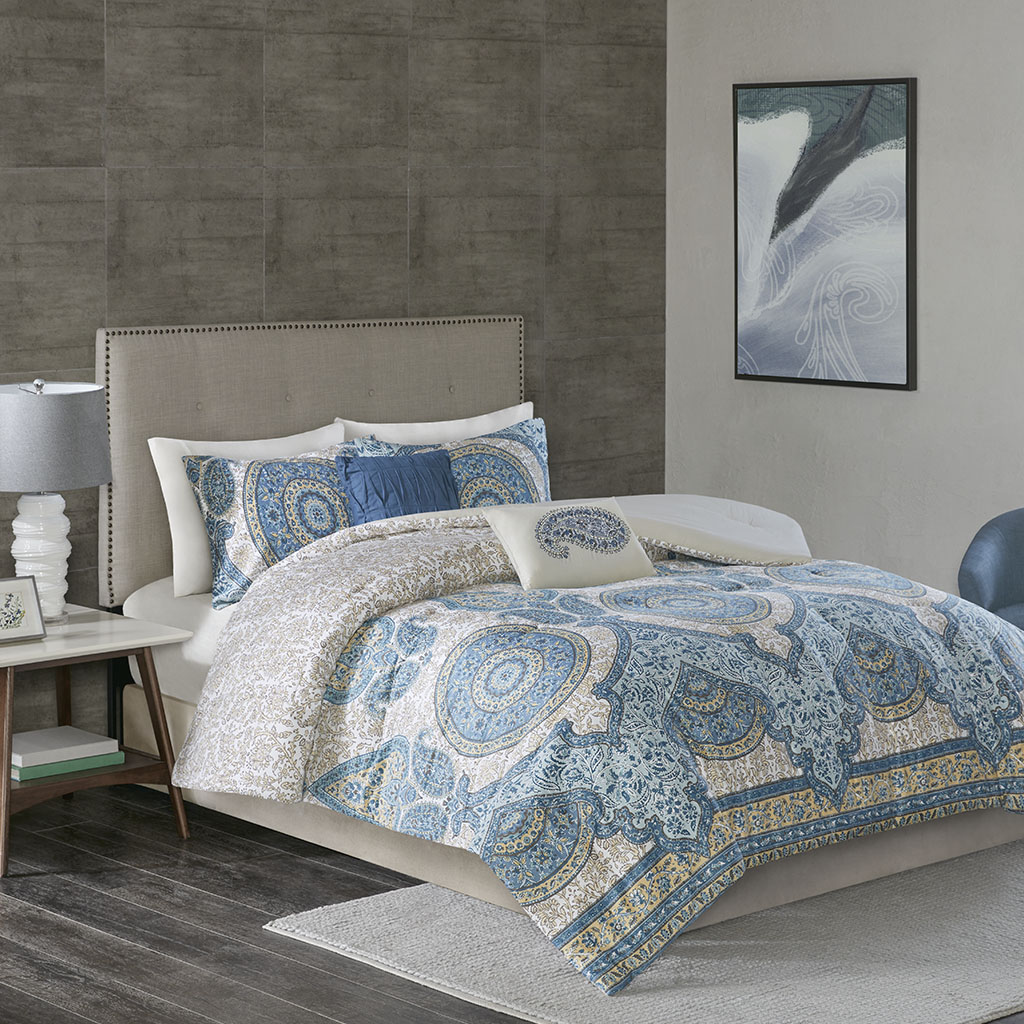 

Madison Park - Aria 5 Pieces Cotton Comforter Set - Blue Multi - Queen