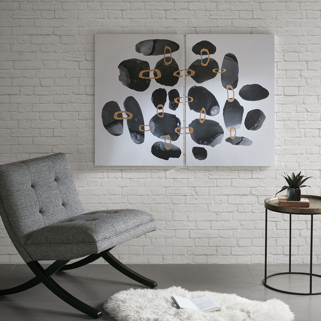 

INK+IVY - Liquid Stones Gel Coat Canvas With Gold Foil Set of 2 - Black/White - See below