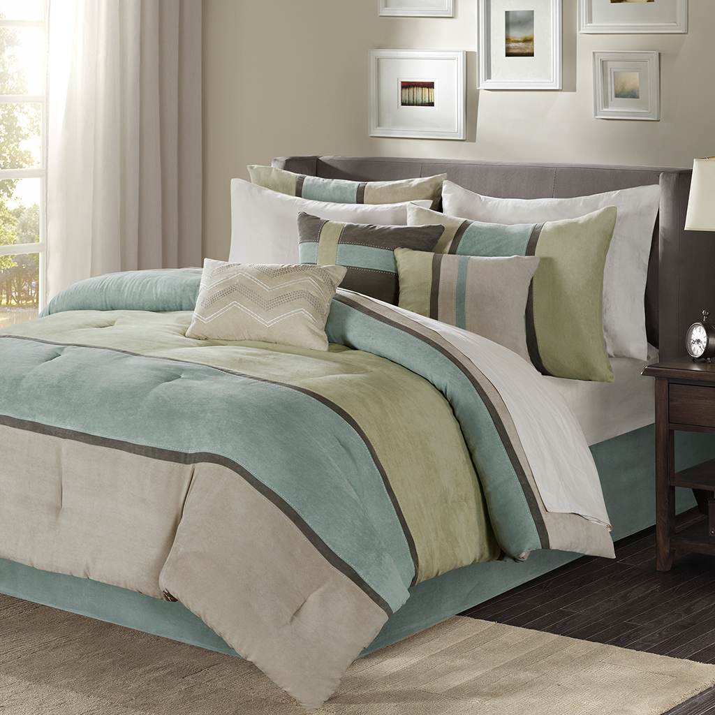 

Madison Park - Palisades 7 Piece Faux Suede Comforter Set - Aqua - Queen