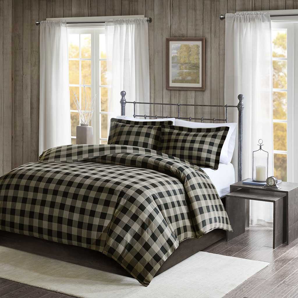 

Woolrich - Flannel Check Print Cotton Duvet Cover Set - Black/Tan - King/Cal King