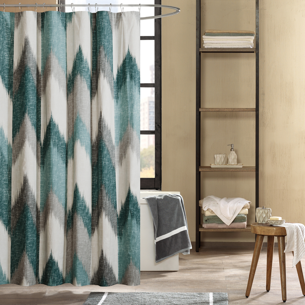 

INK+IVY - Alpine Cotton Printed Shower Curtain - Aqua - 72x72