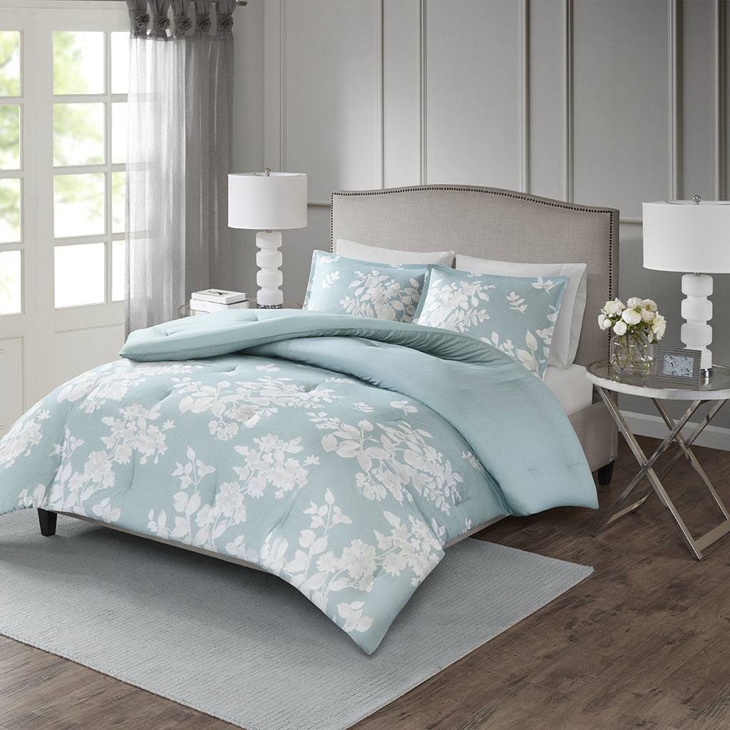 

Madison Park - Marian 3 Piece Cotton Printed Comforter Set - Aqua - Full/Queen