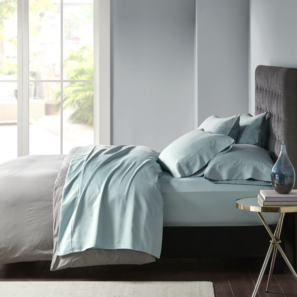 

Madison Park - 800 Thread Count Cotton Blend Sateen Sheet Set - Aqua - Queen