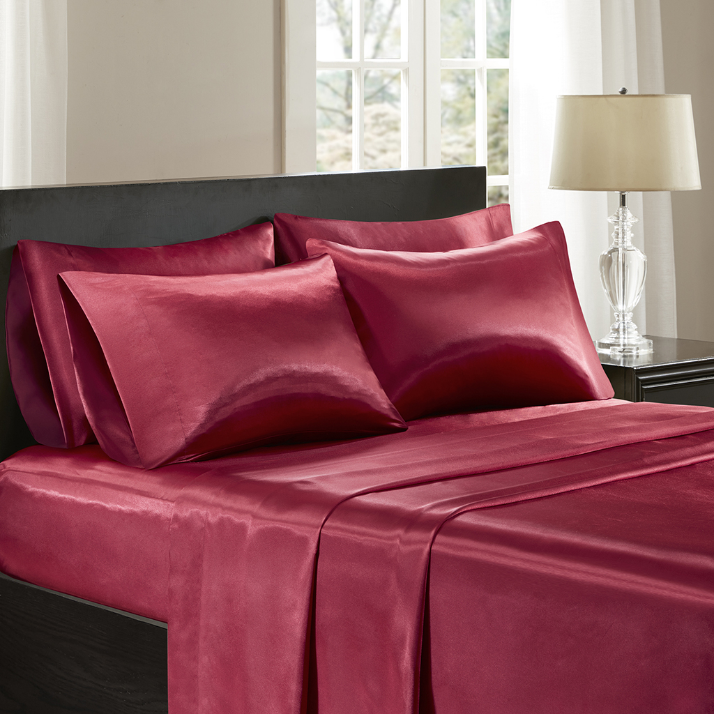 

Madison Park Essentials - Satin Wrinkle-Free Luxurious 6-Piece Sheet Set - Red - Queen