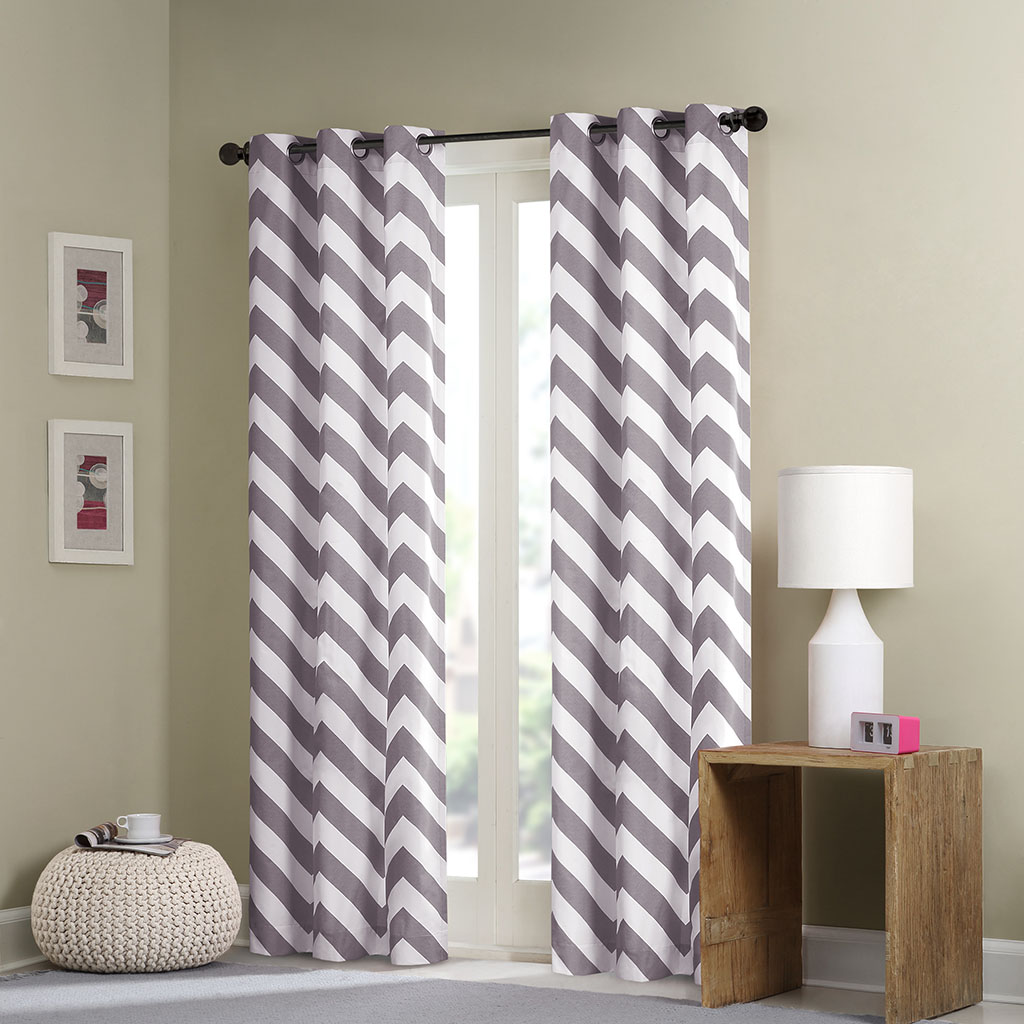 

Intelligent Design - Libra Chevron Window Curtain Pair - Grey - 84" Panel