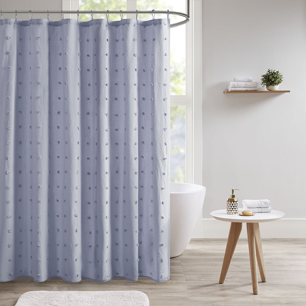 

Urban Habitat - Brooklyn Cotton Yarn Dyed Jacquard Pom Pom Shower Curtain - Blue - 70 x 72'