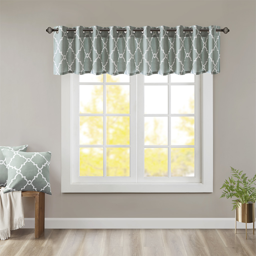 

Madison Park - Saratoga Fretwork Print Grommet Top Window Valance - Seafoam - 50x18
