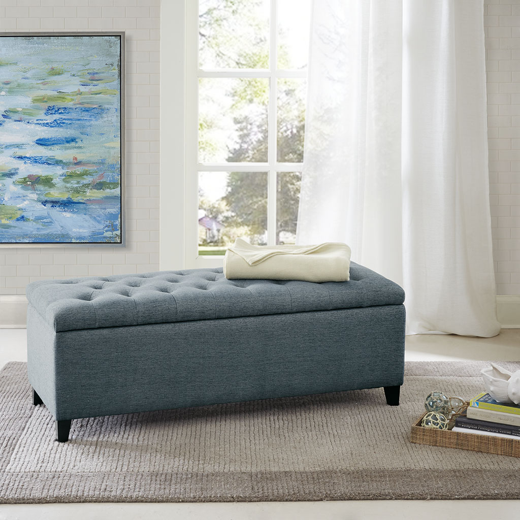 

Madison Park - Shandra Tufted Top Storage Bench - Blue - See below