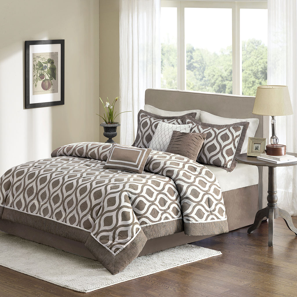 

Madison Park - Verona 7 Piece Comforter Set - Taupe - Queen