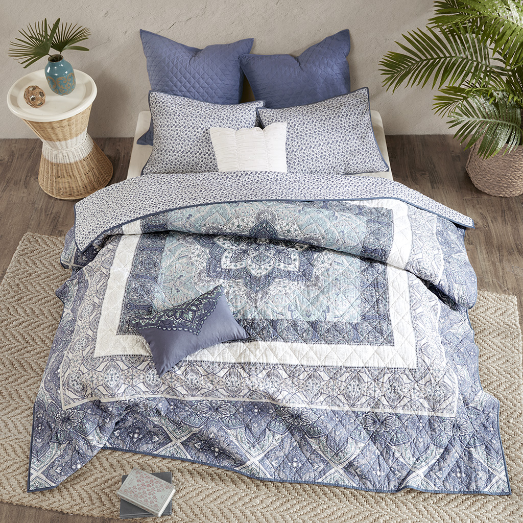 

Urban Habitat - Maggie 7 Piece Reversible Cotton Coverlet Set - Blue - King/Cal King