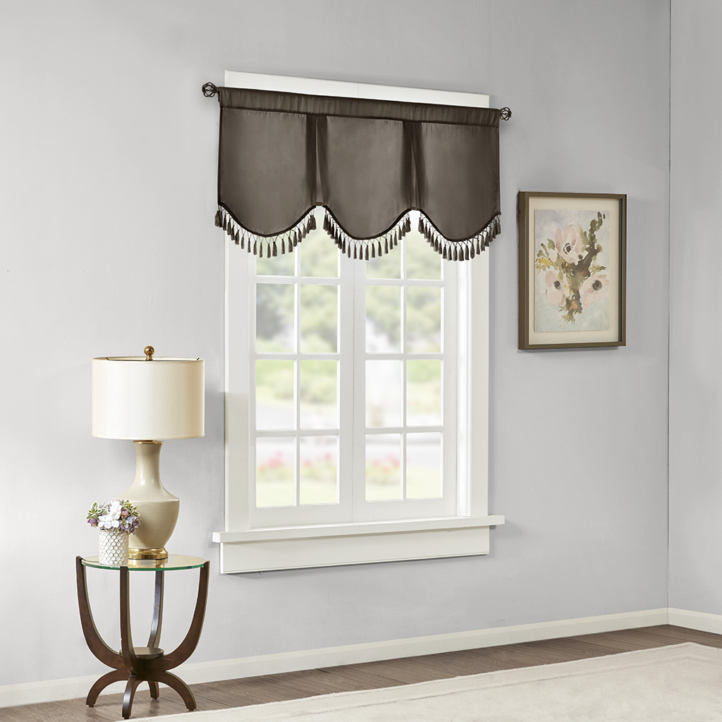 

Madison Park - Evelyn Faux Silk Scallop Embellished Valance - Pewter - 50x21