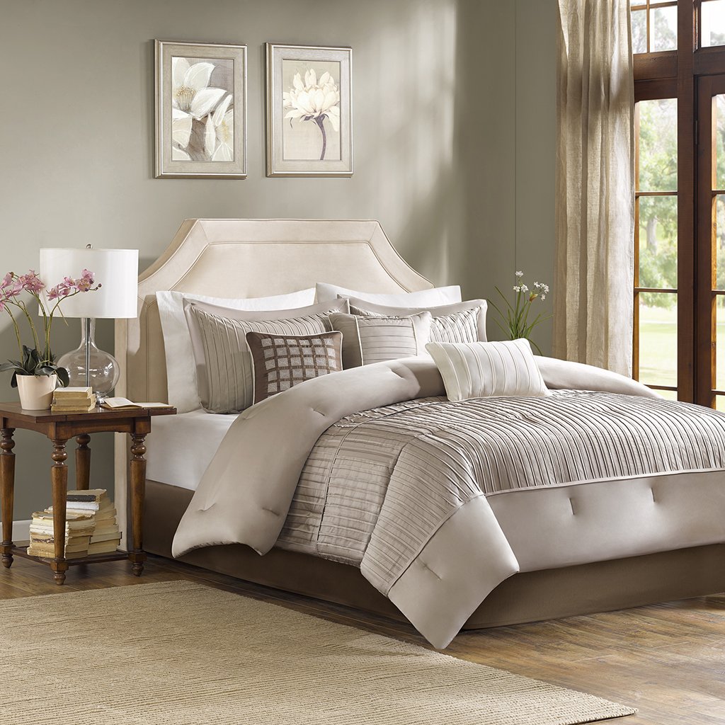 

Madison Park - Trinity 7 Piece Comforter Set - Taupe - Queen