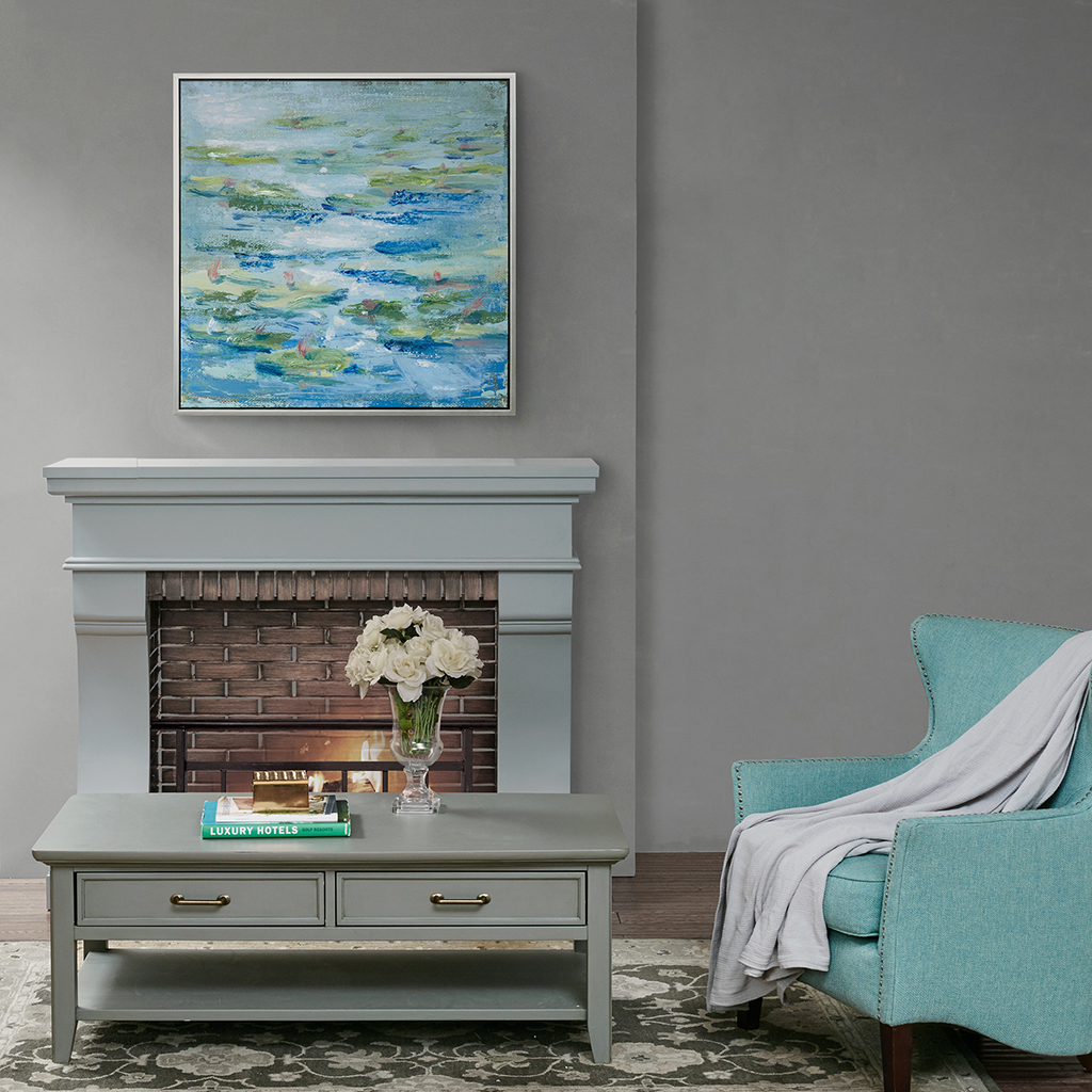 

Madison Park Signature - Lilies In A Blue Pond Hand Embellished Canvas - Blue - See below