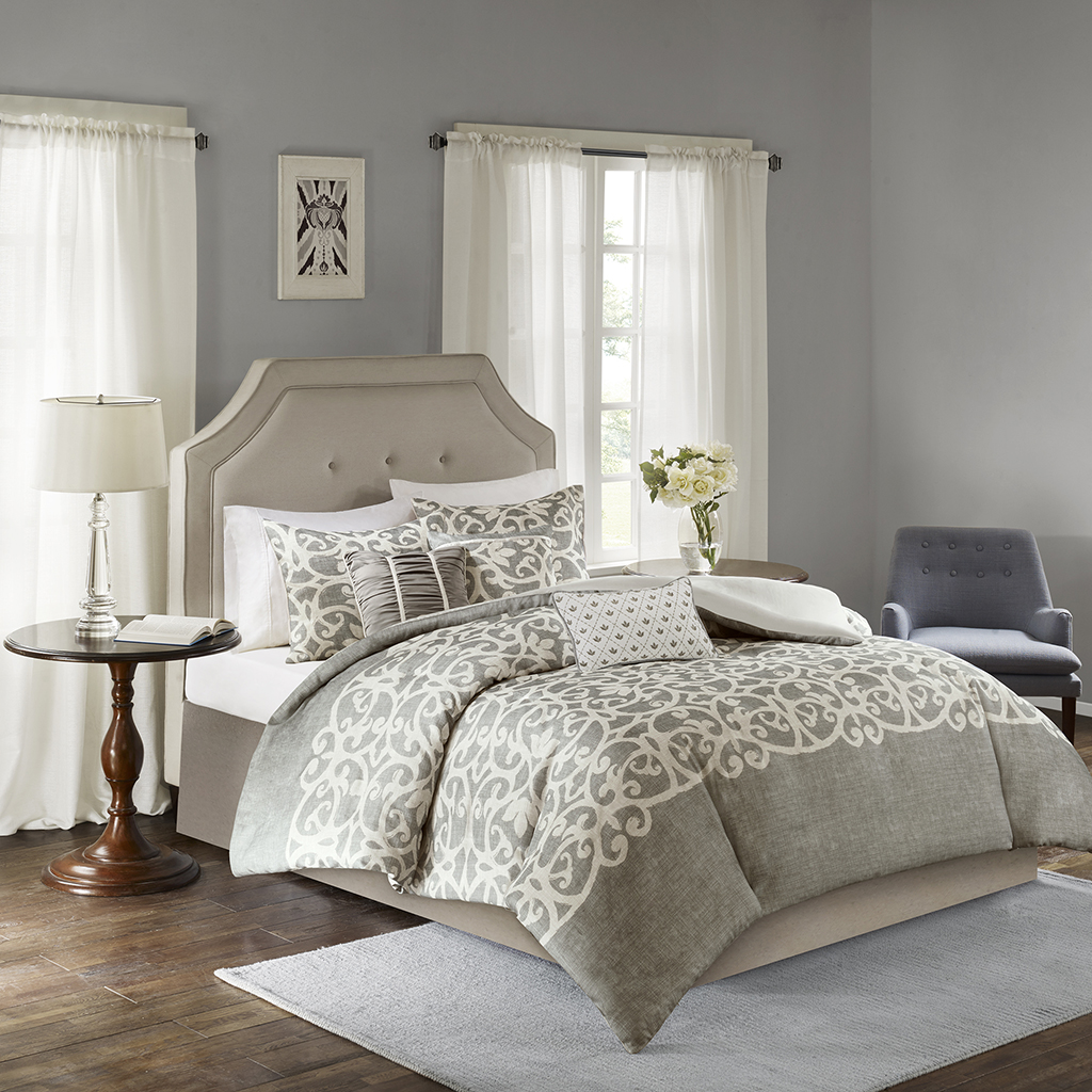 

Madison Park - Cortana 6 Piece Duvet Cover Set - Grey - King/Cal King