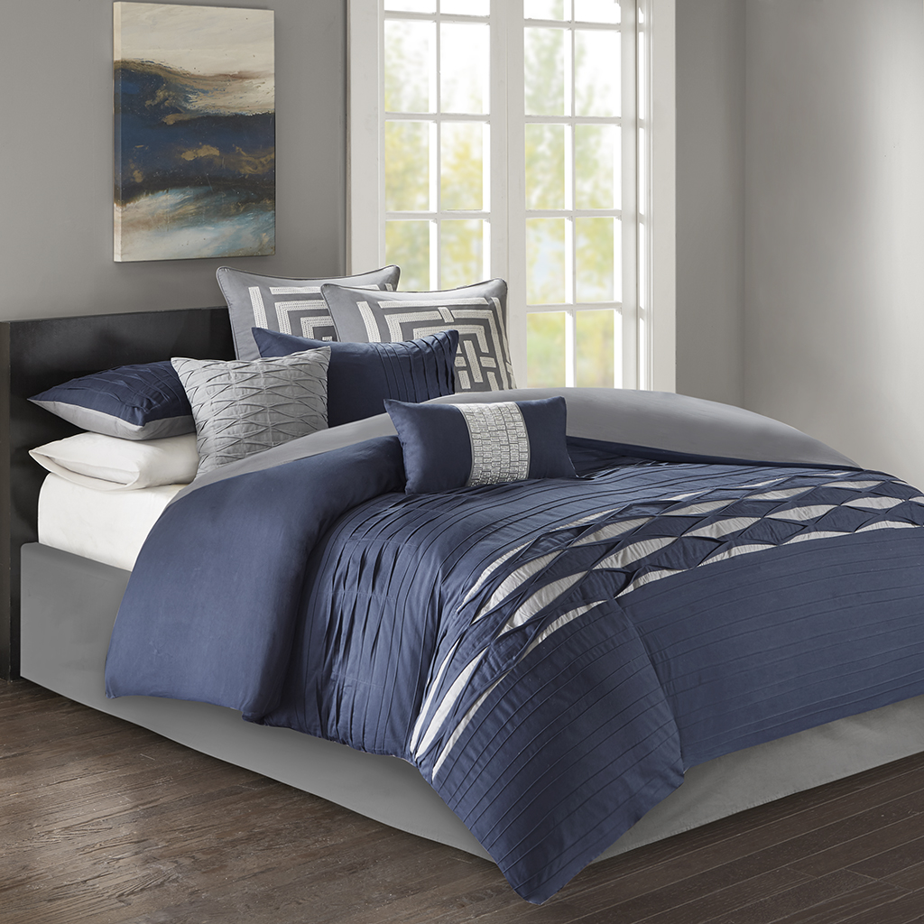 

N Natori - Nara Cotton Sateen Comforter Set - Navy - Queen