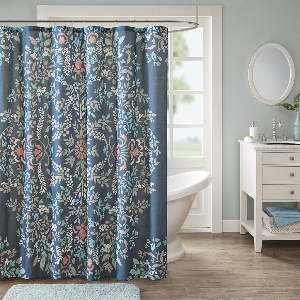 

Madison Park - Eden Cotton Printed Shower Curtain - Navy - 72x72