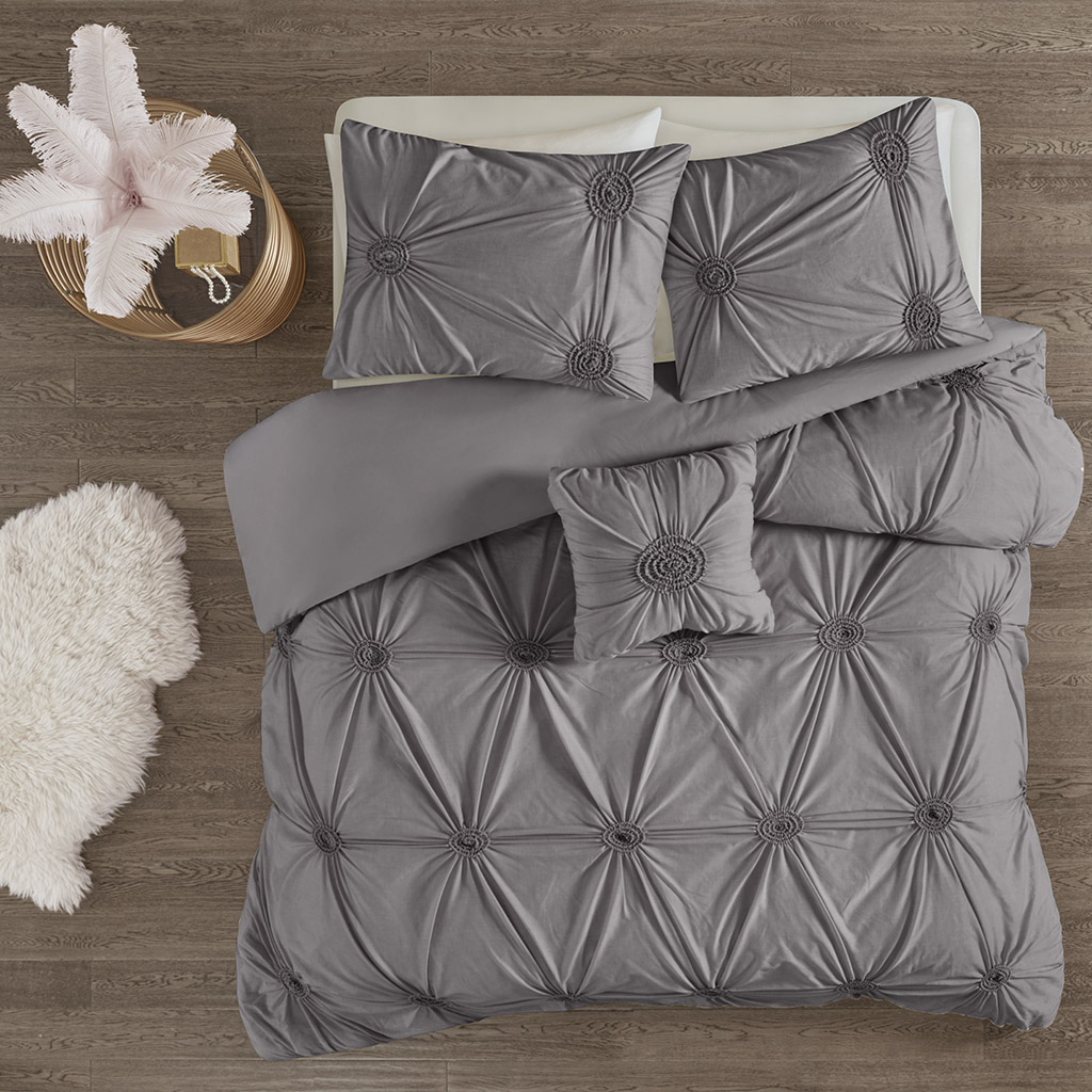 

Madison Park - Leila 4 Piece Duvet Cover Set - Dark Gray - Full/Queen