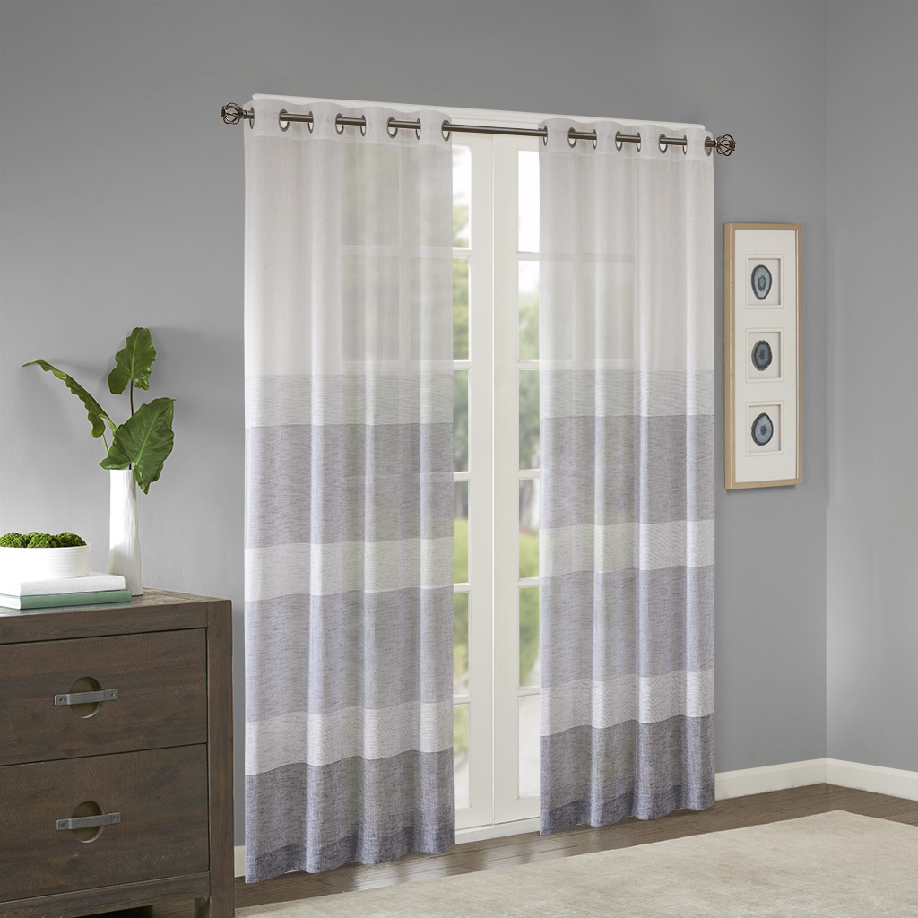

Madison Park - Hayden Woven Faux Linen Striped Window Sheer - Navy - 50x95