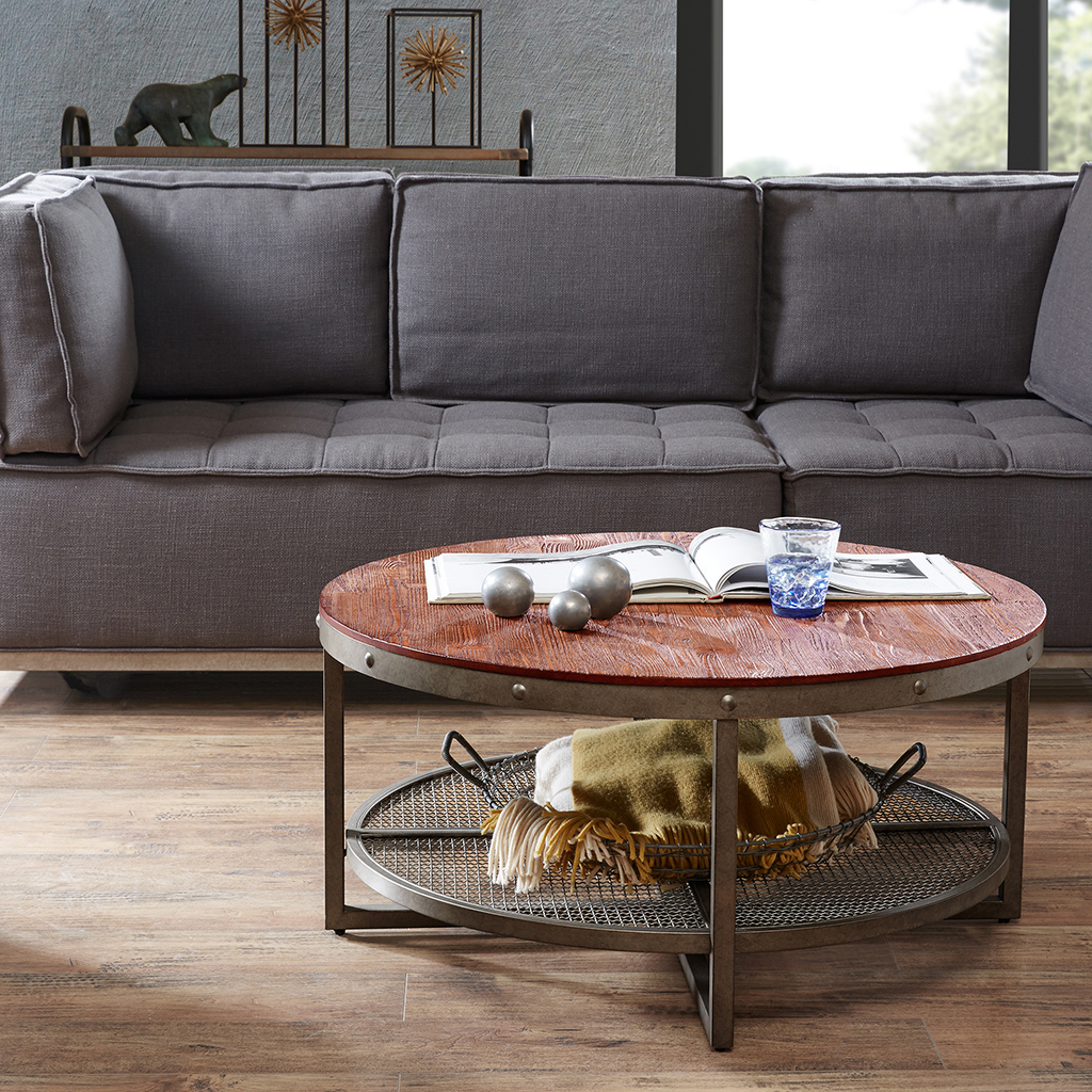 

INK+IVY - Sheridan Round Coffee Table - Chestnut/Pewter - See below