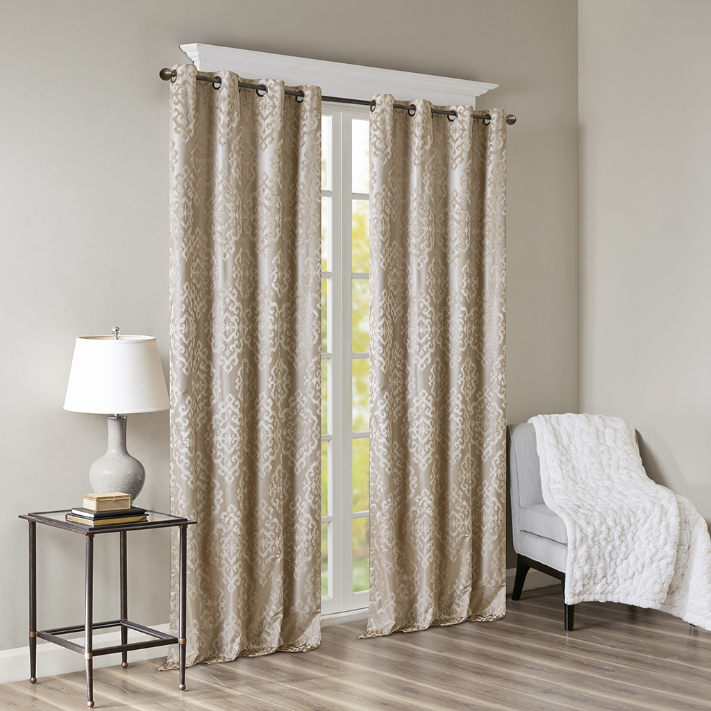 

SunSmart - Mirage Knitted Jacquard Damask Total Blackout Grommet Top Curtain Panel - Champagne - 50x108