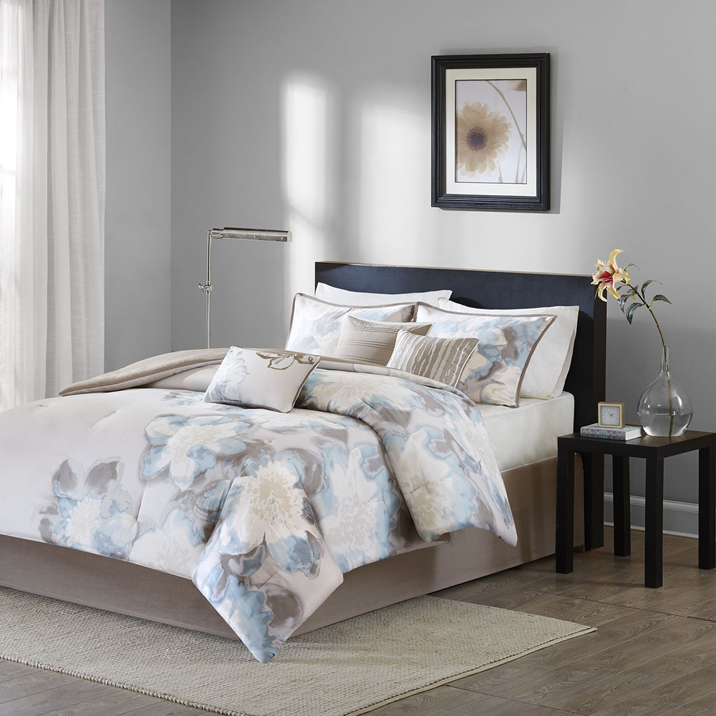 

Madison Park - Serena 7 Piece Comforter Set - Blue - Queen