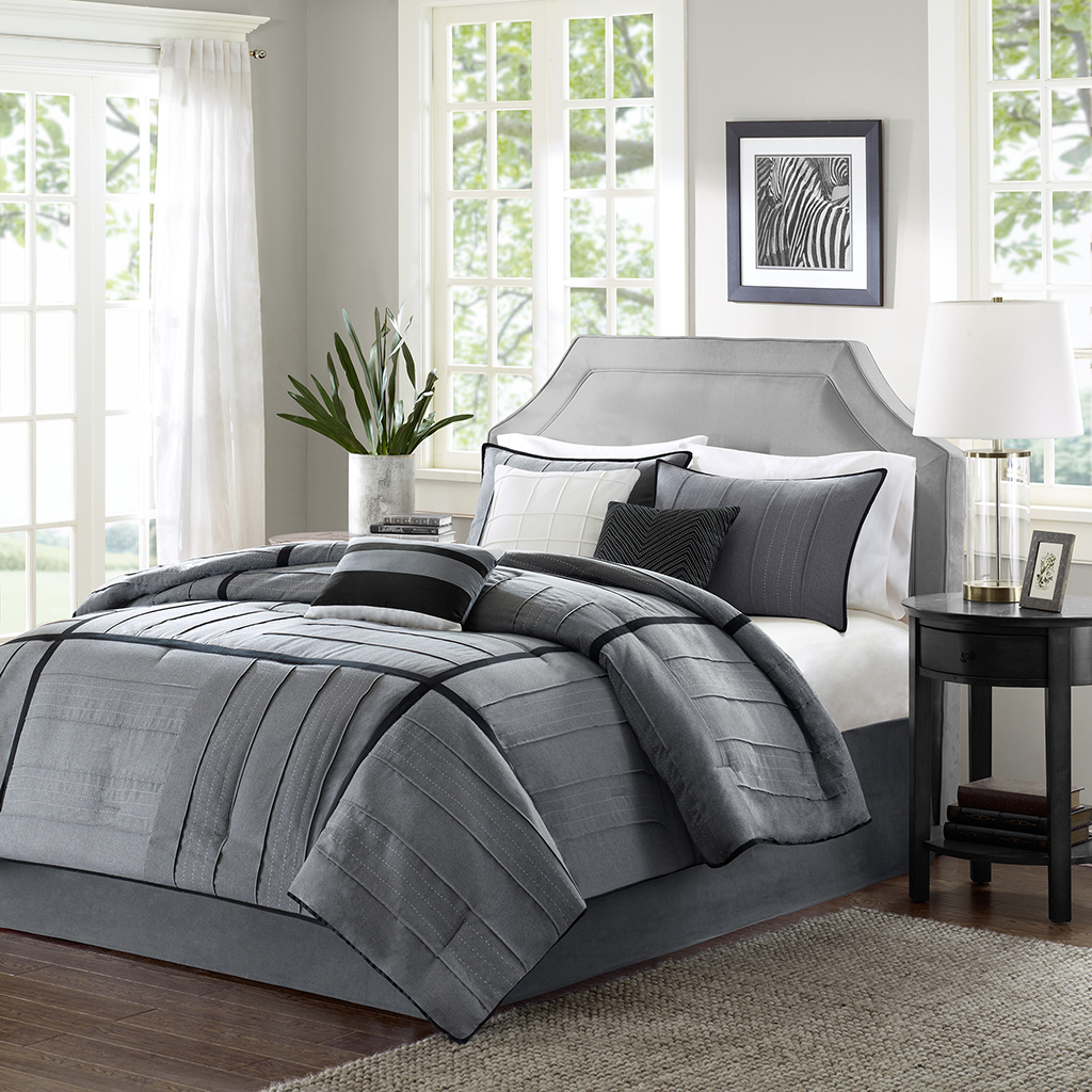 Madison Park Bridgeport 7 Piece Comforter Set Grey Queen