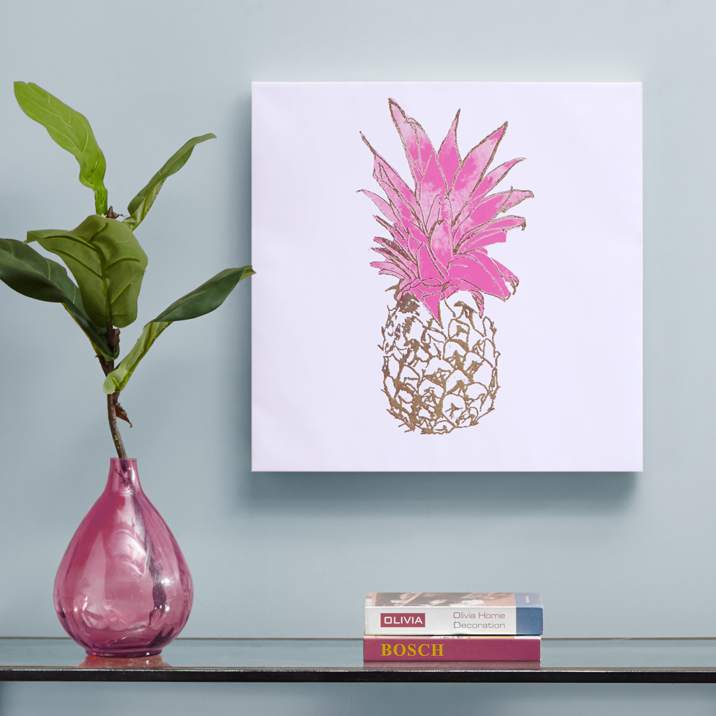 

Intelligent Design - Gold Pineapple Gold Foil Embellished Canvas - Pink - See below