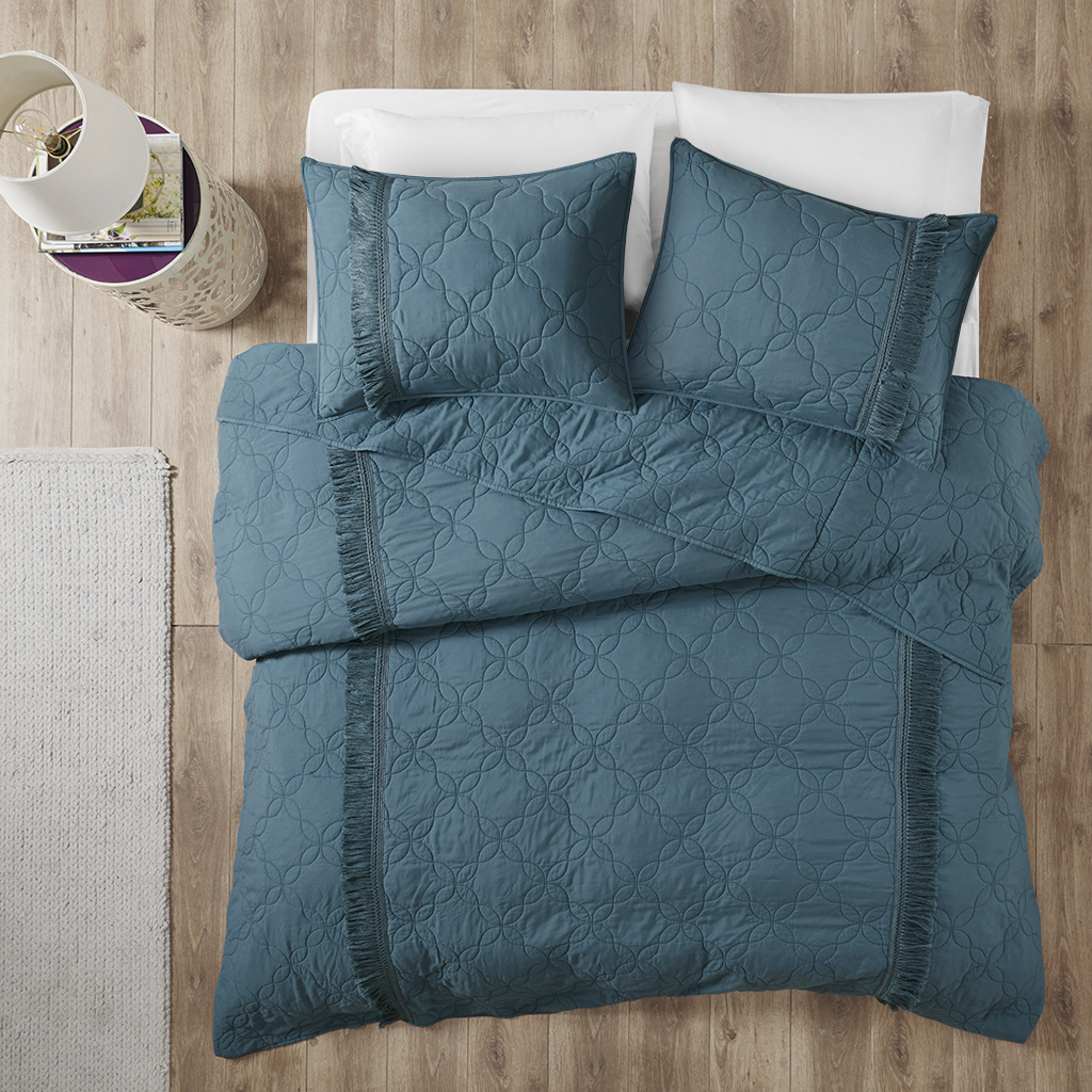 

Intelligent Design - Shyla Solid Coverlet Set With Fringe - Teal - Full/Queen